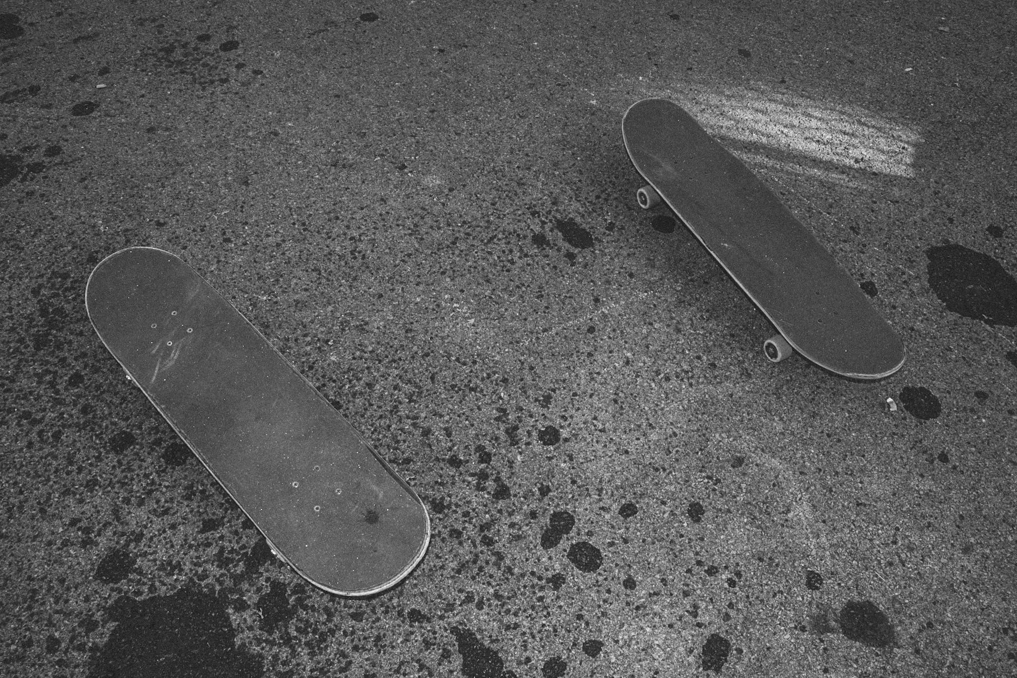 Skateboards stacked together